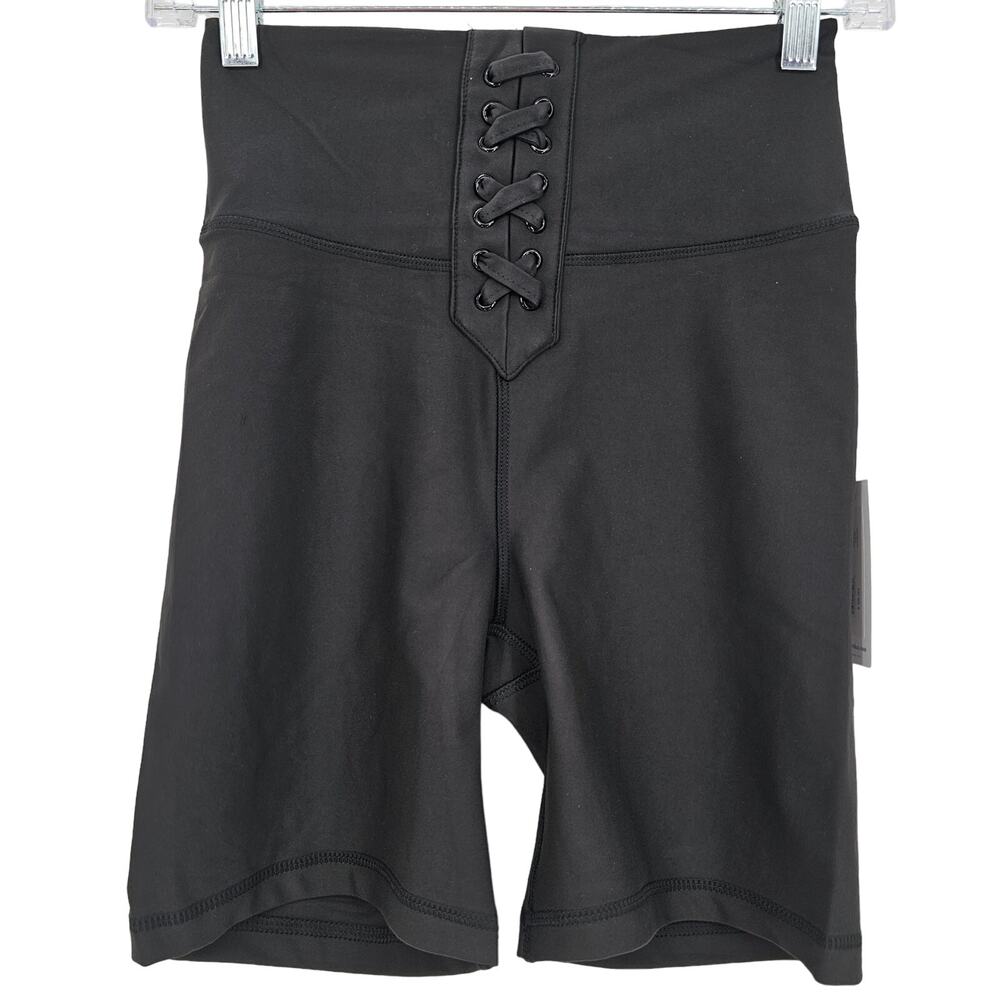 Revolve WeWoreWhat Womans size S Lace-Up Biker Shorts in Black 6" Inseam NEW